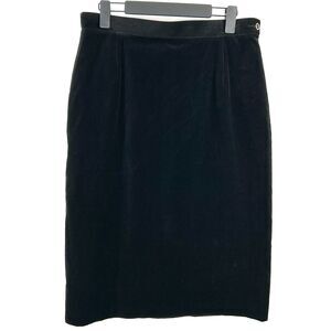 TanJay Skirt 16 Large Black 100% Cotton Velvet Midi Stretch Waist Vintage 80s